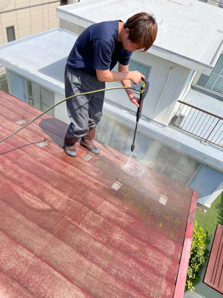 横浜市　屋根塗装　ファインシリコンベスト　マルーン使用_210514 (23)